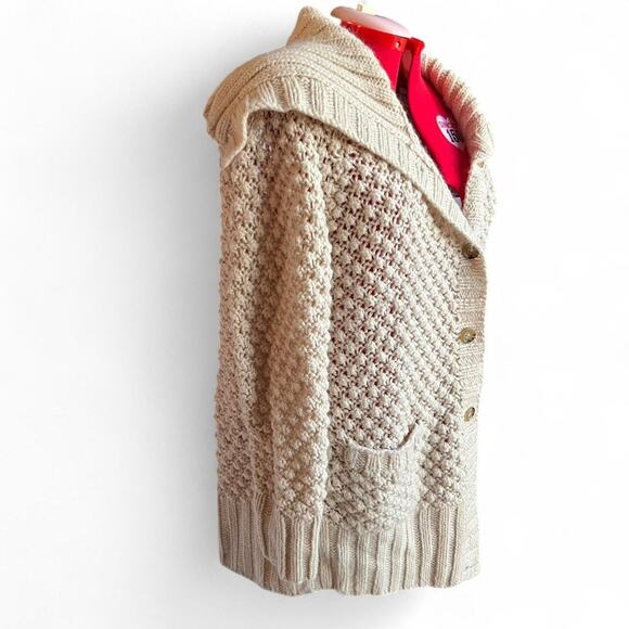 Talbots Wool & Alpaca Blend Oversized Cream Knit Button Up Cardigan Size L - Picture 5 of 7